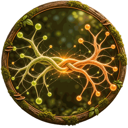 Hyphist-Symbol: zwei verbundene Hyphen-Fäden